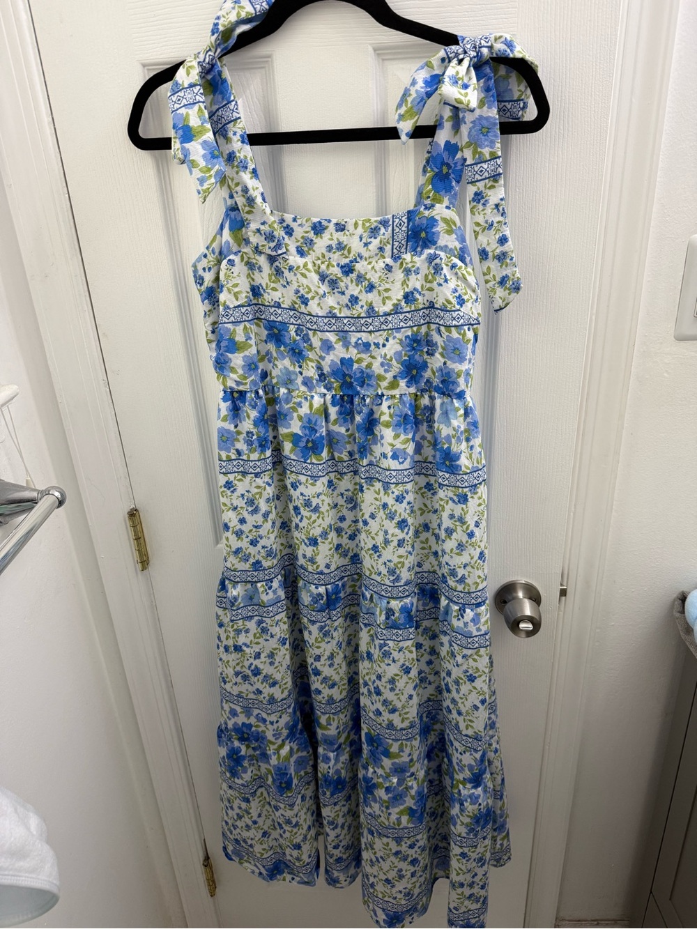 By The River Blue Floral Tie-Shoulder Maxi Dress